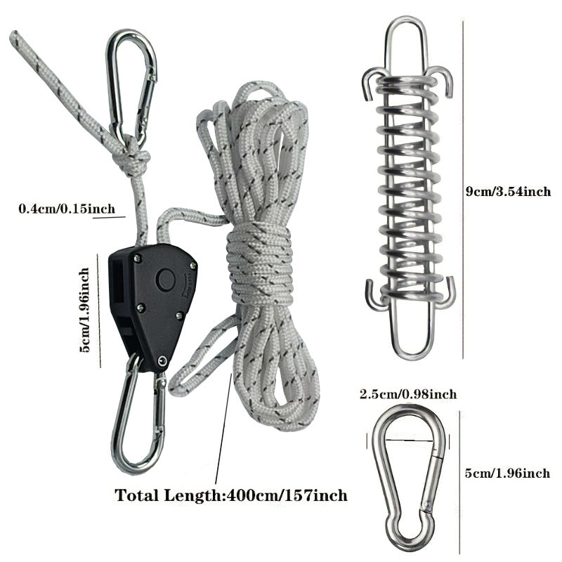 Adjustable Tent Rope Tensioner with Pulley – Heavy Duty Camping Guy Line for Tents & Tarps