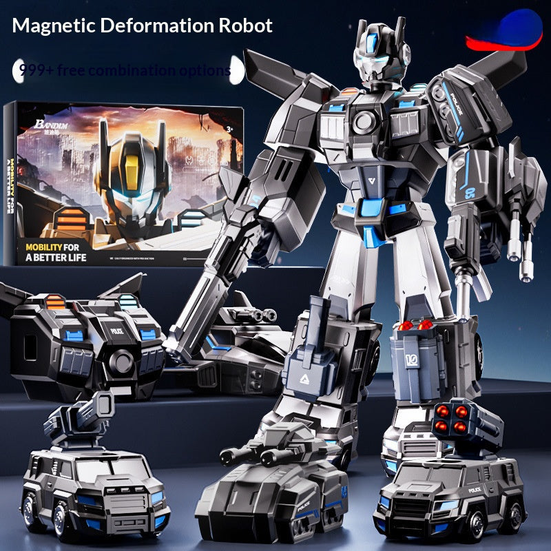 Magnetic Transforming Robot Toy – 2-in-1 Engineering & Military Vehicle for Kids