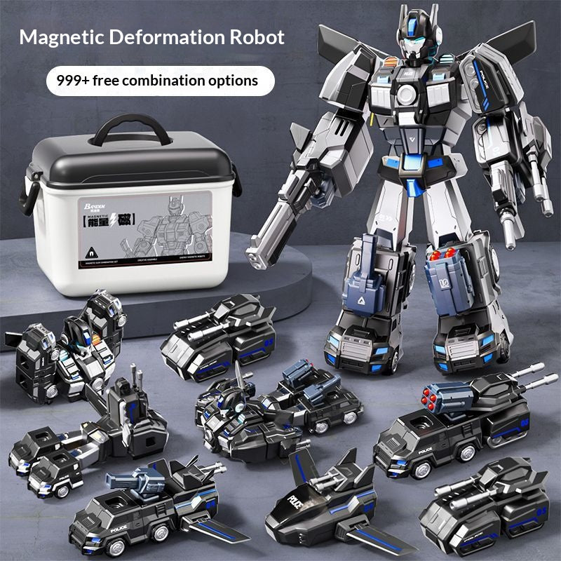 Magnetic Transforming Robot Toy – 2-in-1 Engineering & Military Vehicle for Kids