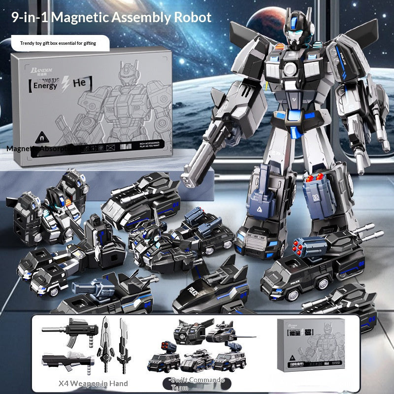 Magnetic Transforming Robot Toy – 2-in-1 Engineering & Military Vehicle for Kids