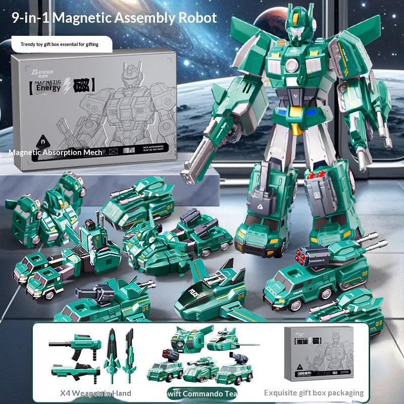 Magnetic Transforming Robot Toy – 2-in-1 Engineering & Military Vehicle for Kids