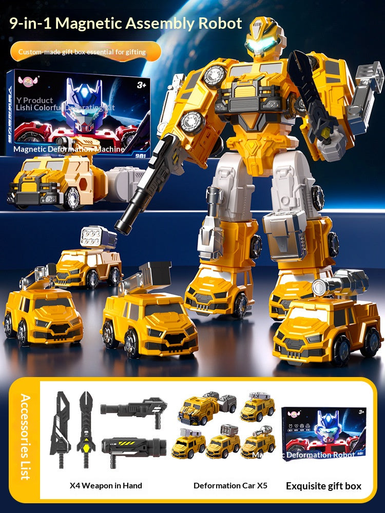 Magnetic Transforming Robot Toy – 2-in-1 Engineering & Military Vehicle for Kids